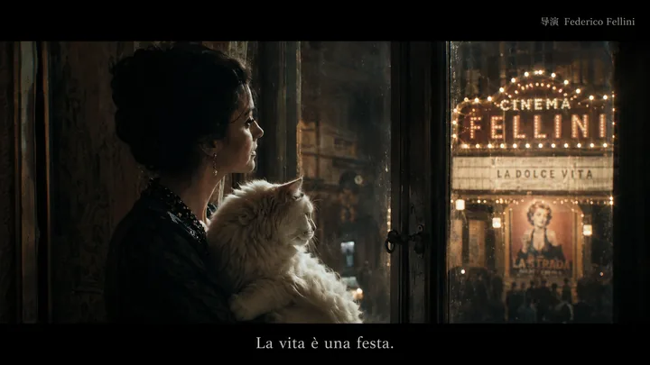 猫窗系列第 24 张，费德里科·费里尼 / Federico Fellini 风格启发画面