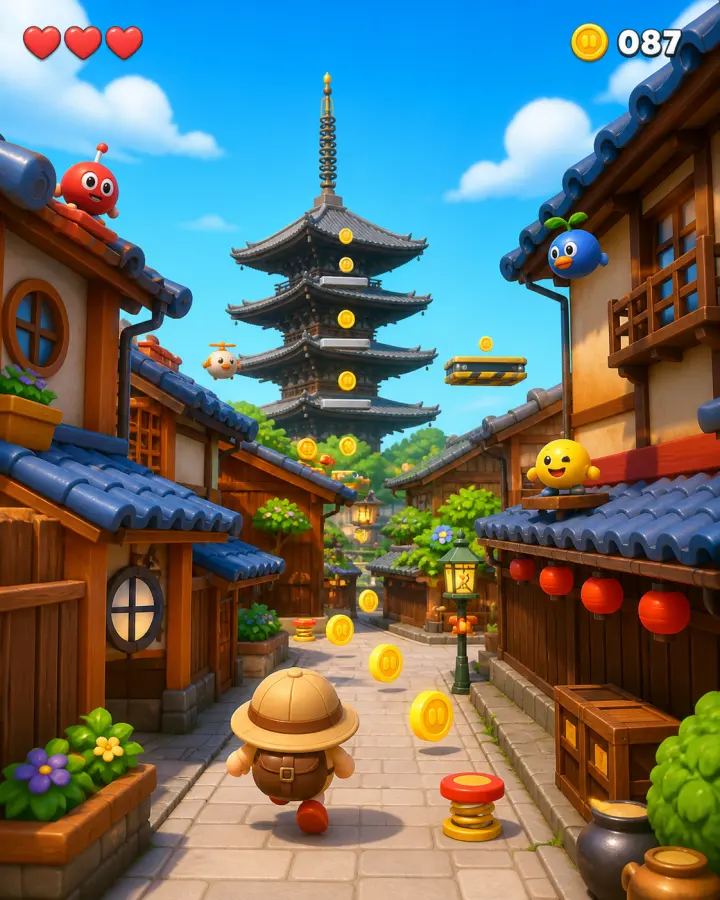 Super Mario Odyssey 风格的京都 · 古街五重塔